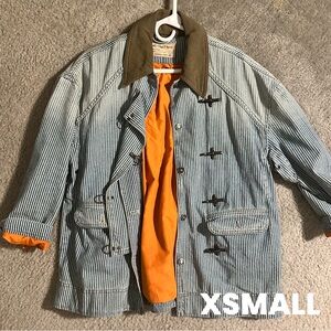 Free People Denim Stripe Barn Coat